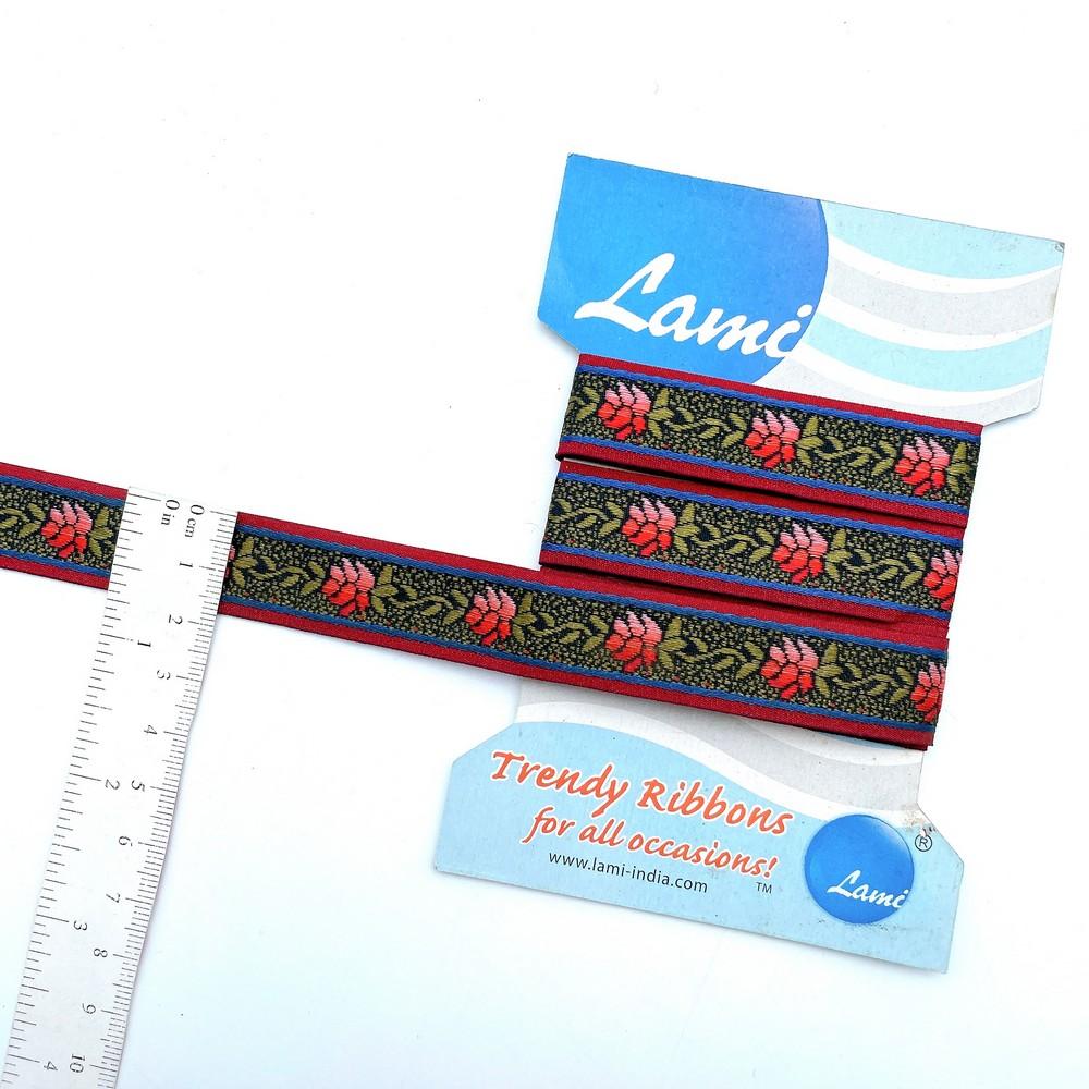 20mm Floral Jacquard Ribbon with Red Rose Pattern, view 1