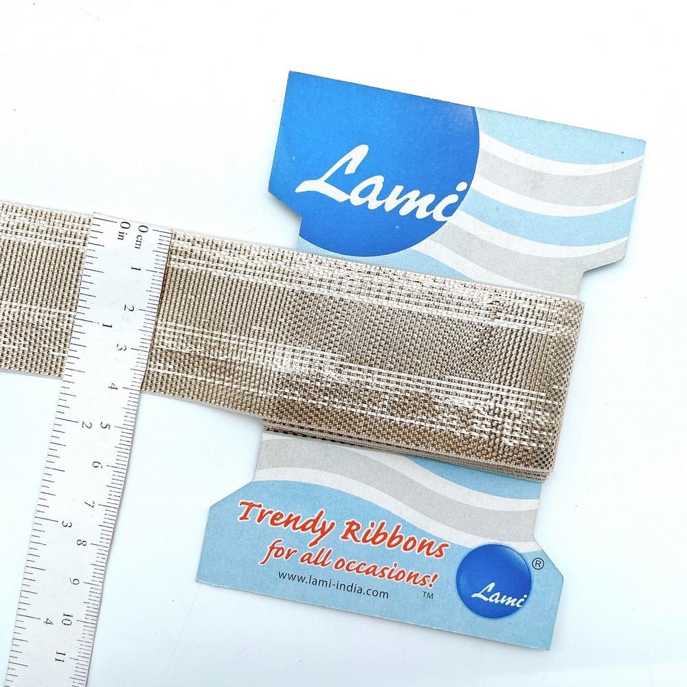 40mm Wide Metallic Beige Net Ribbon, view 1