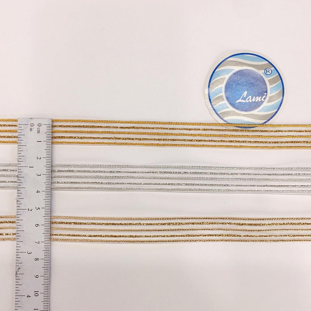 17 mm Sheer Ribbon with 5 line Glitter Shiny Metallic Thread, view 1