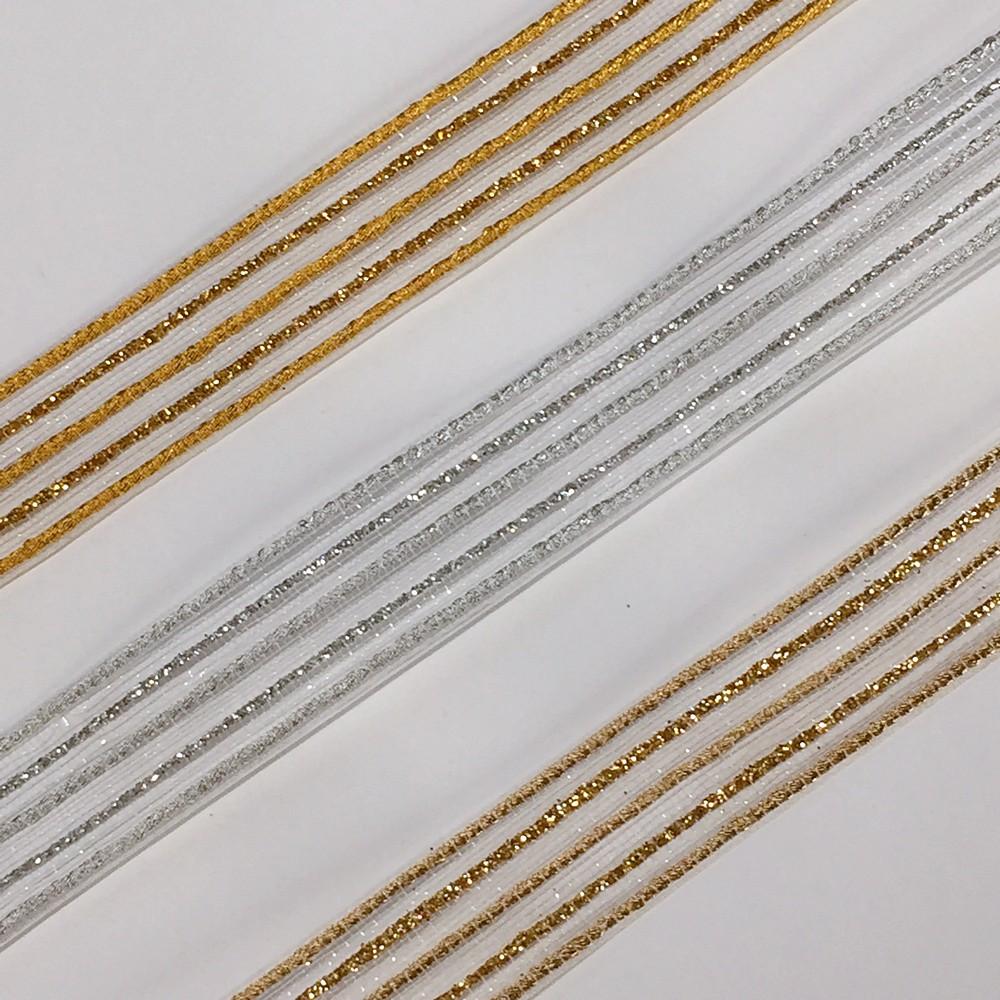 17 mm Sheer Ribbon with 5 line Glitter Shiny Metallic Thread, view 2