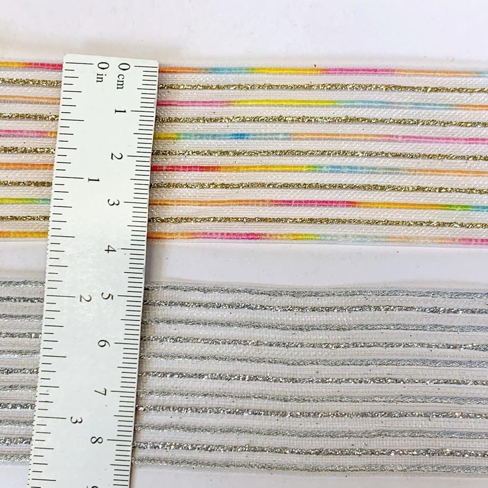 38 mm Sheer Ribbon with 5 line Glitter Shiny Metallic Thread, view 3