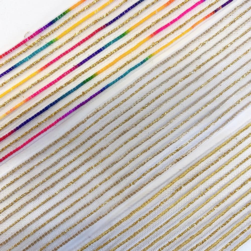 38 mm Sheer Ribbon with 5 line Glitter Shiny Metallic Thread, view 4
