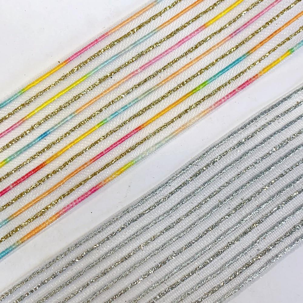 38 mm Sheer Ribbon with 5 line Glitter Shiny Metallic Thread, view 5