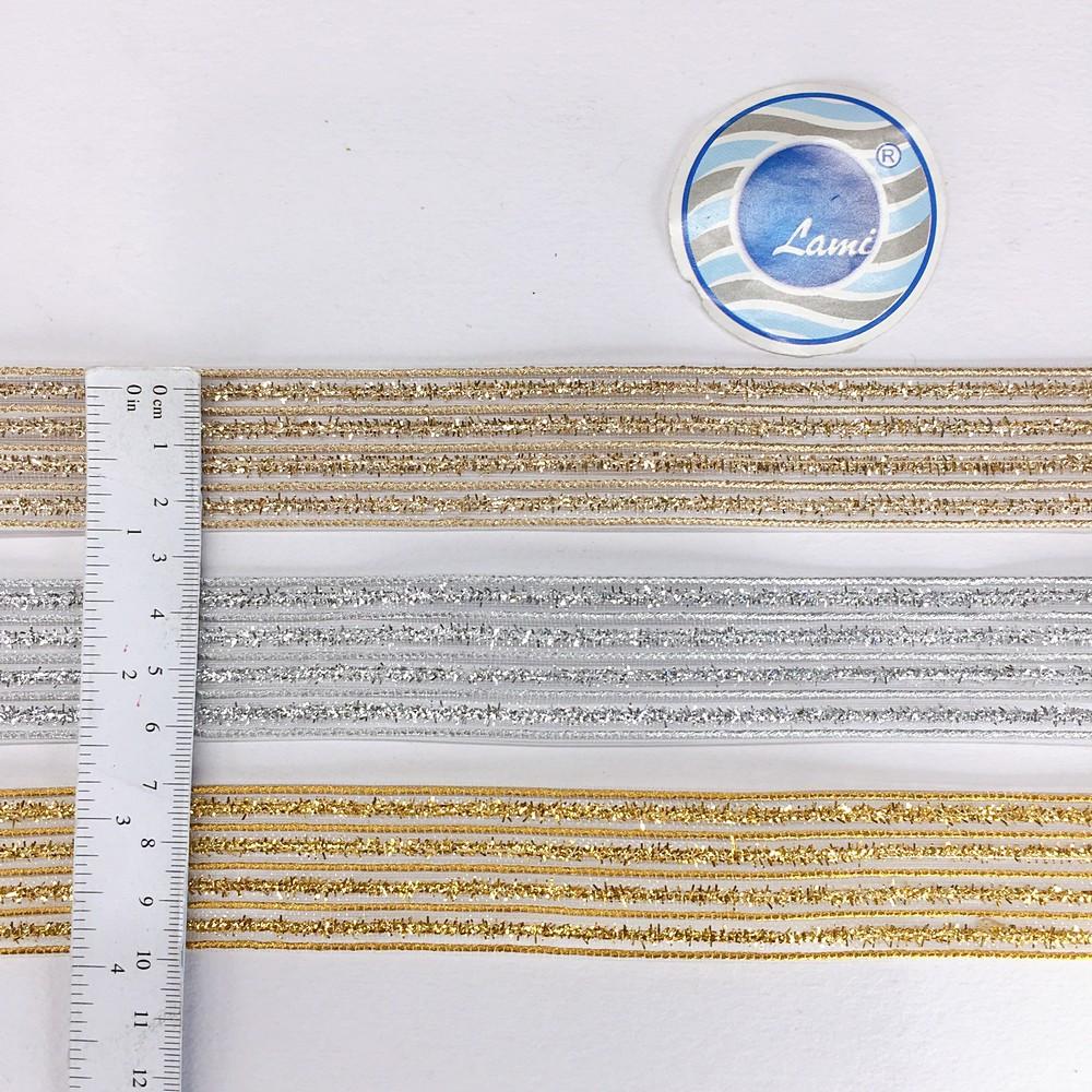 34 mm Sheer Ribbon with 9 line Glitter Shiny Metallic Thread, view 1