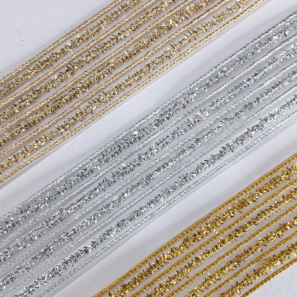 34 mm Sheer Ribbon with 9 line Glitter Shiny Metallic Thread, view 2