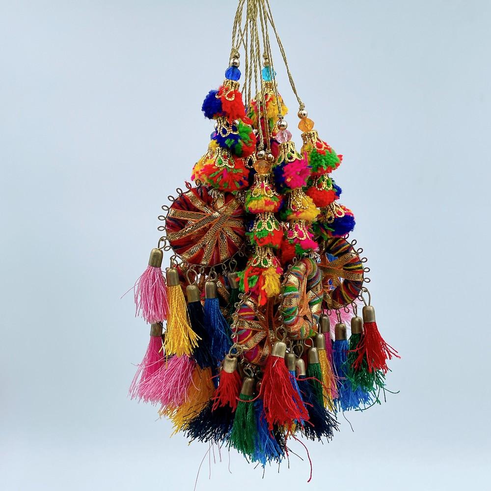 Pom-Pom Latkan with Golden Accents (Pack of 02), view 1