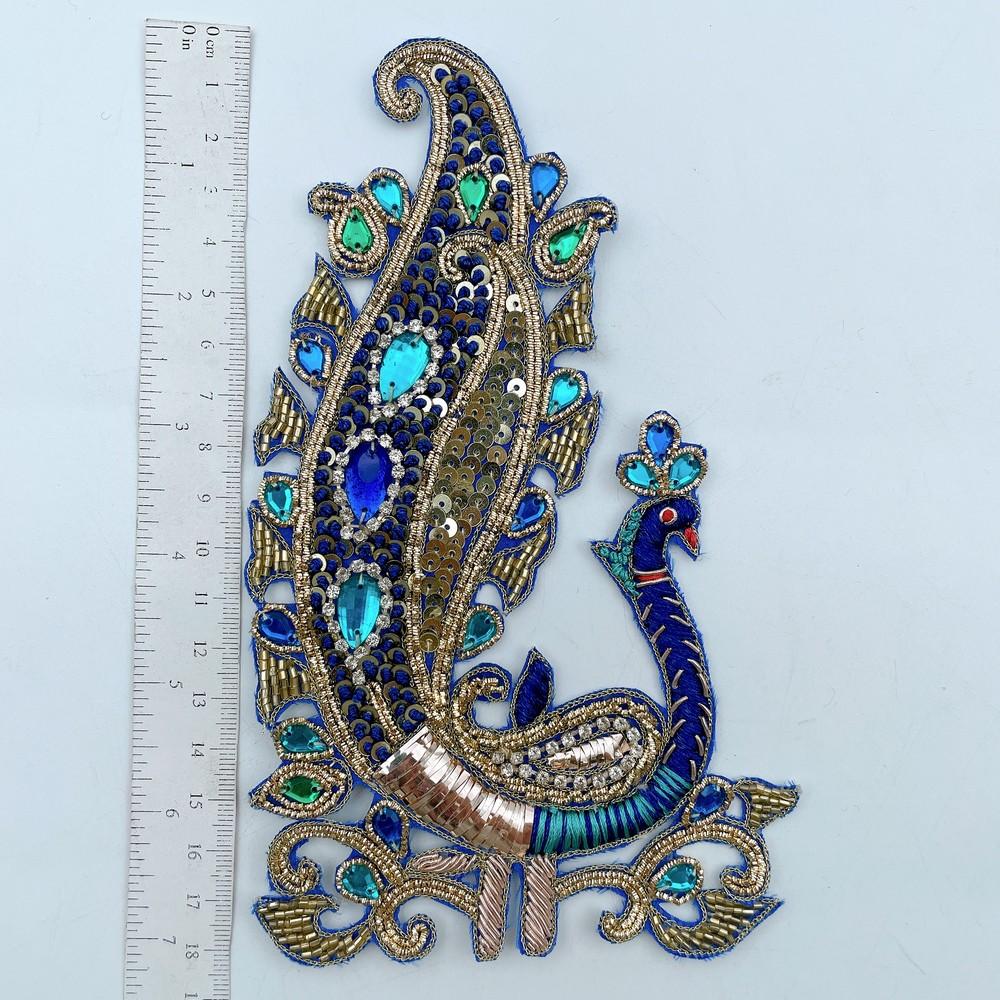Royal Peacock Embroidered Patch with Stones (Pack of 1), view 1