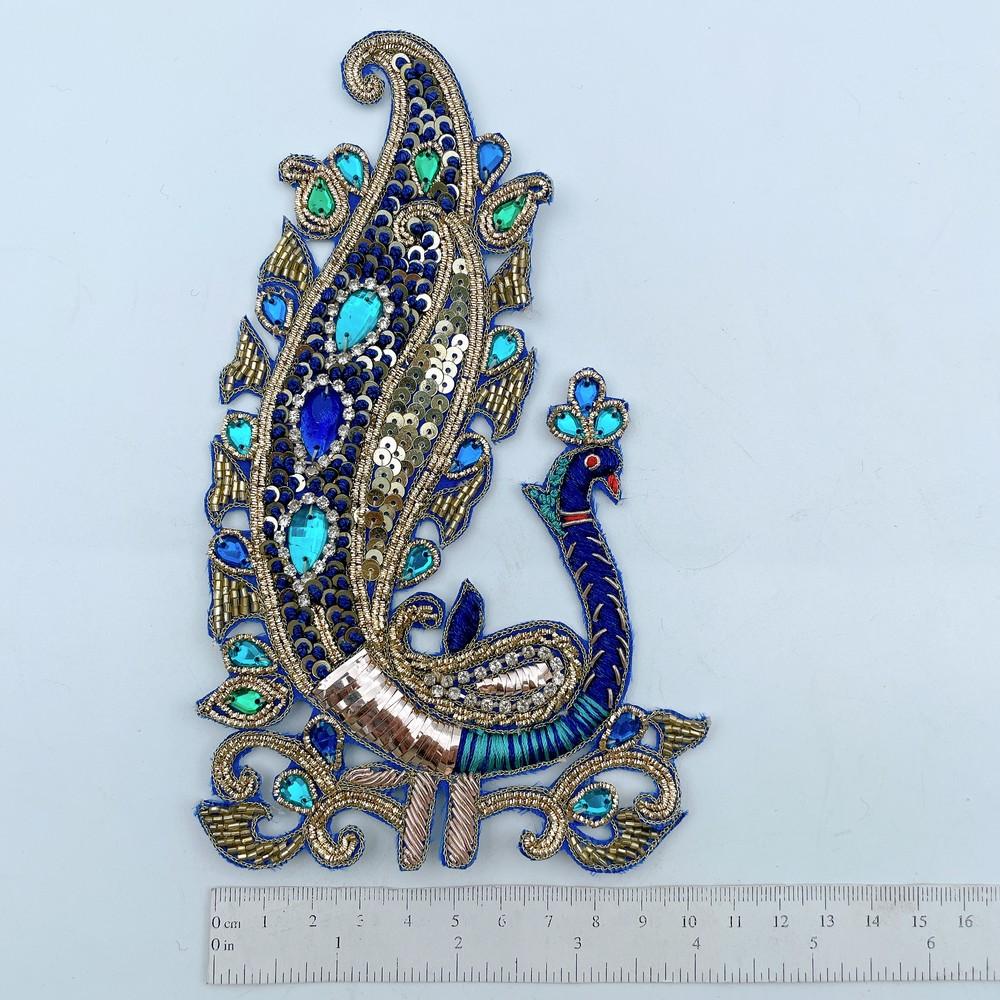 Royal Peacock Embroidered Patch with Stones (Pack of 1), view 2