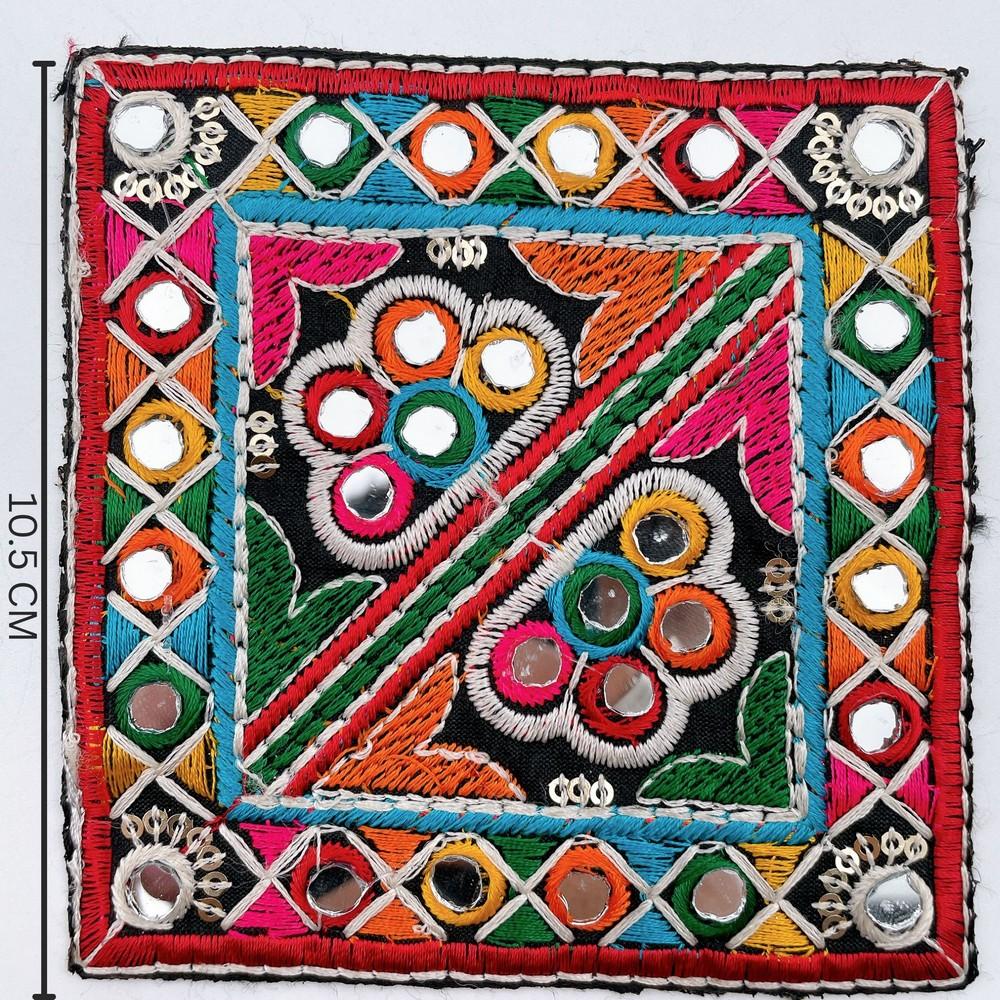 Square Kutch Embroidery Patch with Mirror Work (Pack of 02), view 1