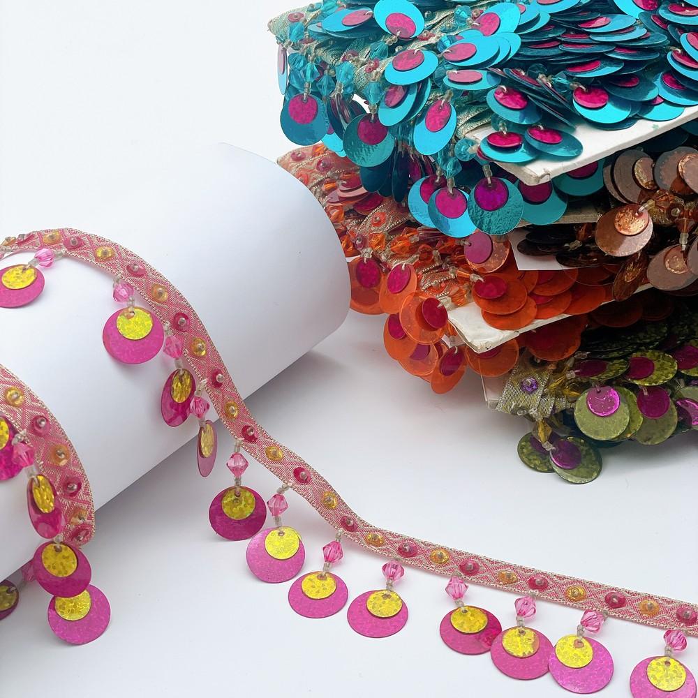 Sequin Mirror Beaded Fringe Lace Trim, view 1