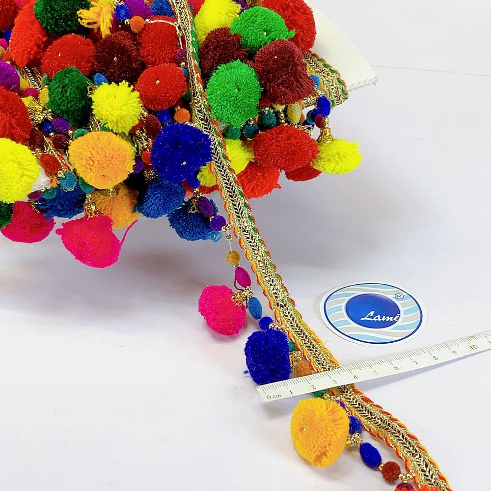 45mm PomPom Multicolour Beaded Fringe, view 1