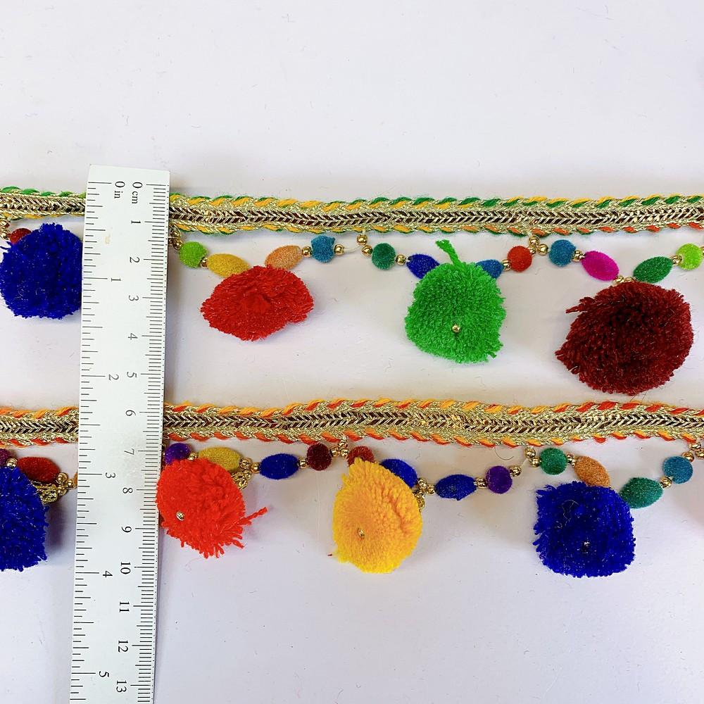 45mm PomPom Multicolour Beaded Fringe, view 2