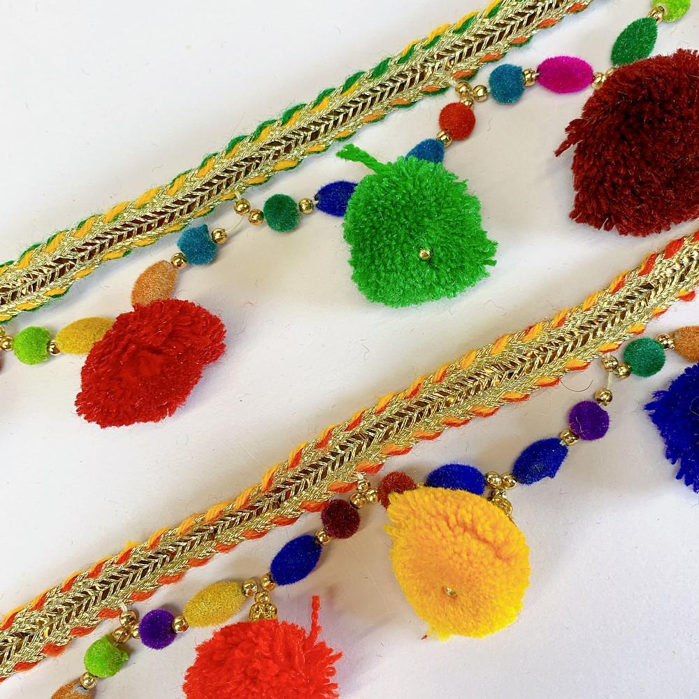 45mm PomPom Multicolour Beaded Fringe, view 3