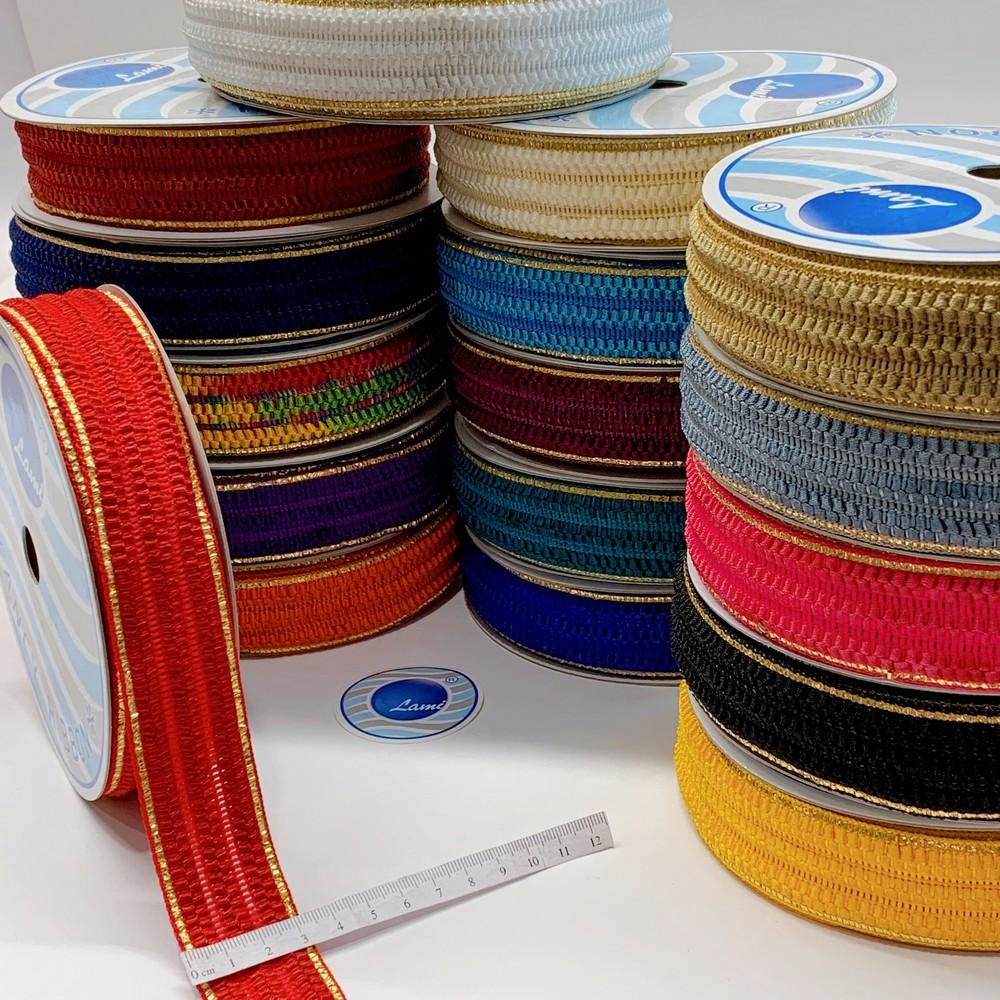 30mm Designer Braided Ribbon Trim with Metallic Gold Edge, view 1