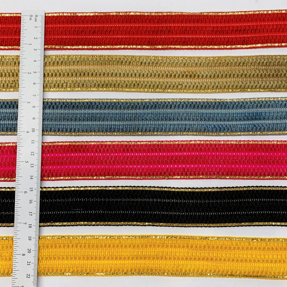 30mm Designer Braided Ribbon Trim with Metallic Gold Edge, view 2