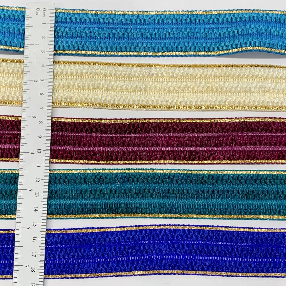 30mm Designer Braided Ribbon Trim with Metallic Gold Edge, view 3