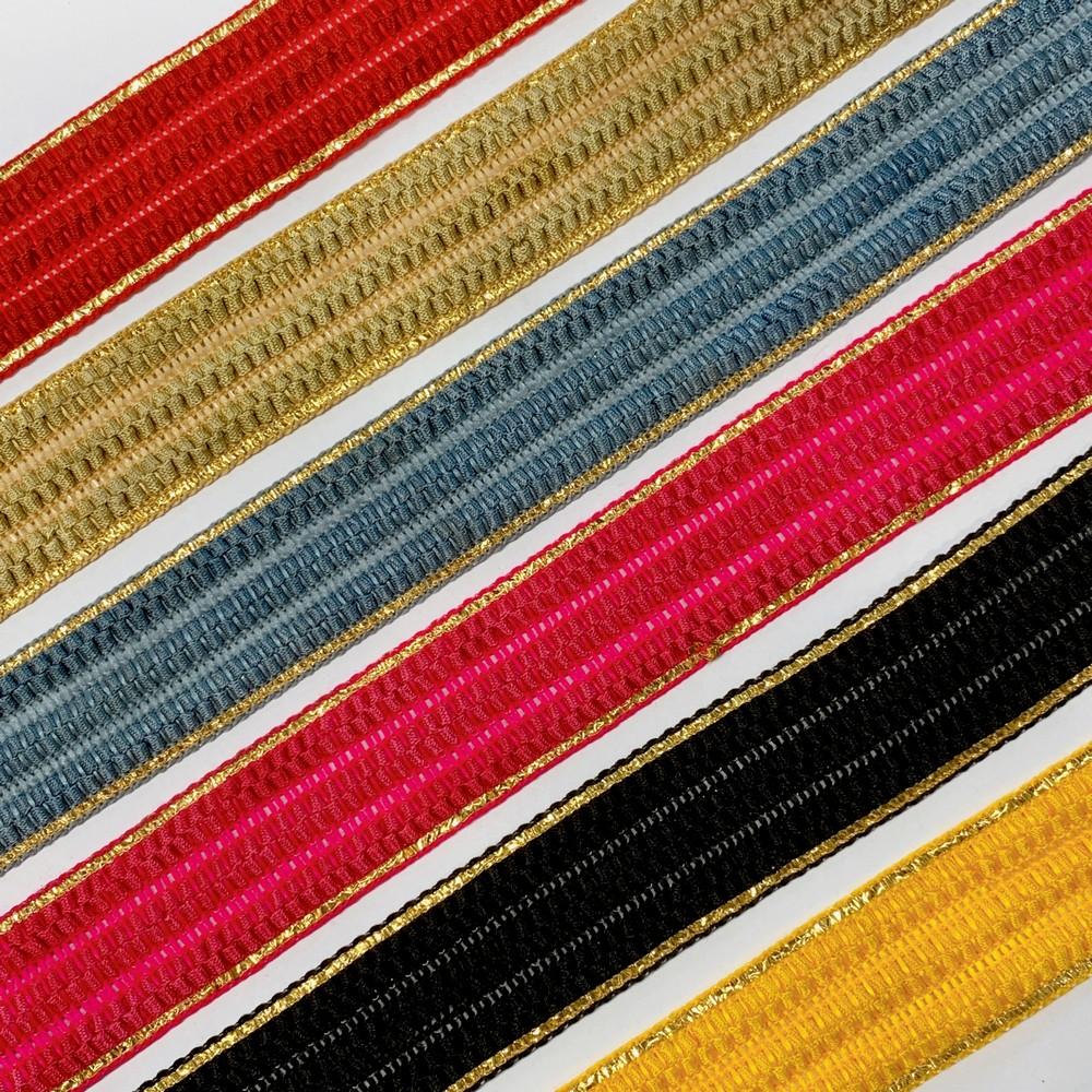 30mm Designer Braided Ribbon Trim with Metallic Gold Edge, view 5