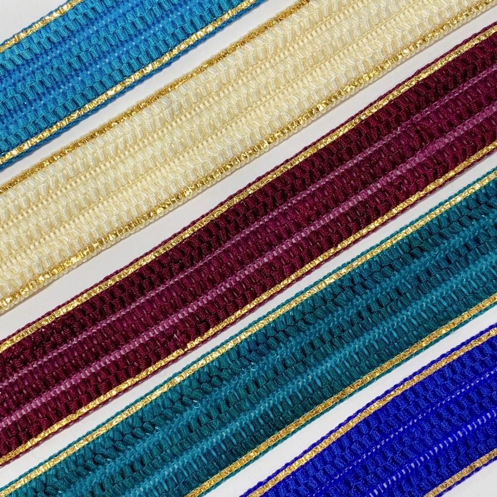 30mm Designer Braided Ribbon Trim with Metallic Gold Edge, view 6