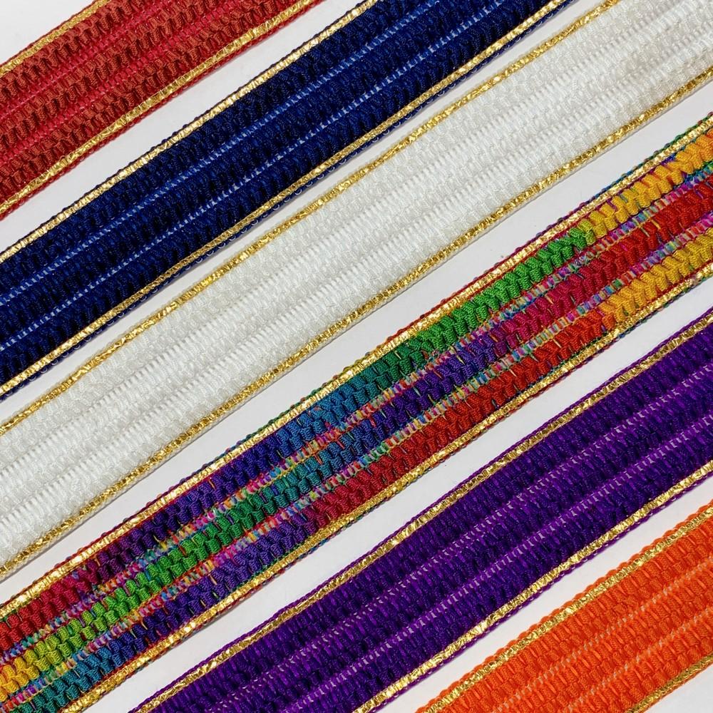 30mm Designer Braided Ribbon Trim with Metallic Gold Edge, view 7