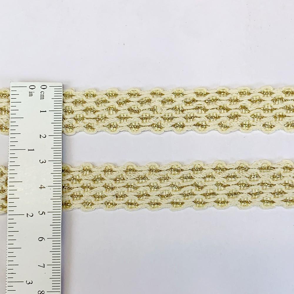 18mm Elegant Cotton Cream Braided Trim with Gold Thread Detailing, view 2