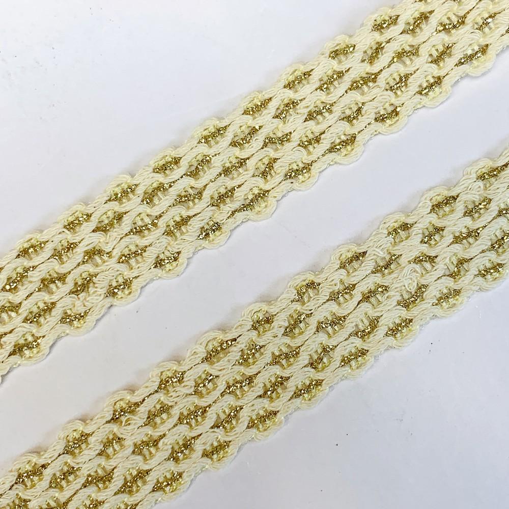18mm Elegant Cotton Cream Braided Trim with Gold Thread Detailing, view 3
