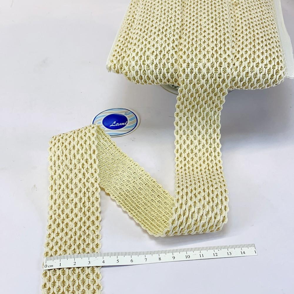40mm Elegant Cotton Cream Braided Trim with Gold Thread Detailing, view 1