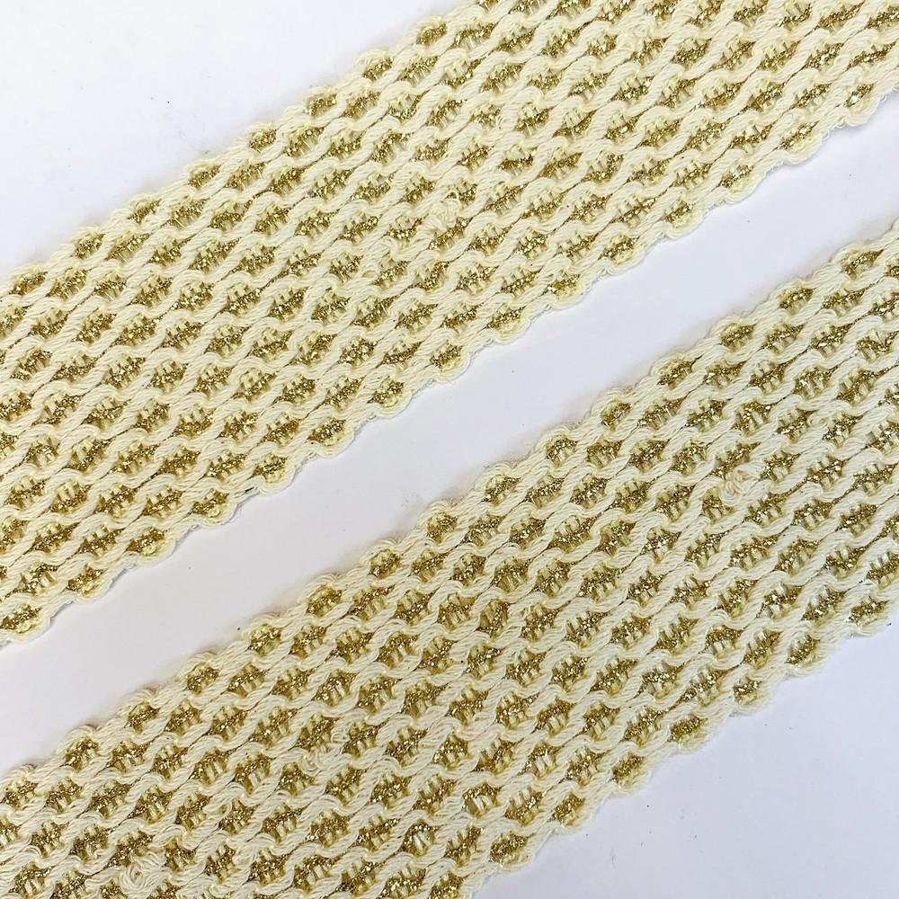 40mm Elegant Cotton Cream Braided Trim with Gold Thread Detailing, view 3