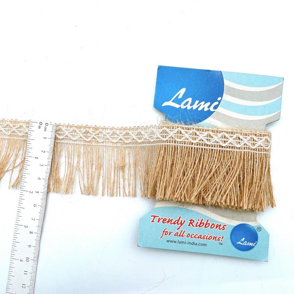 50mm Jute Fringe Lace with White Top Design, view 1