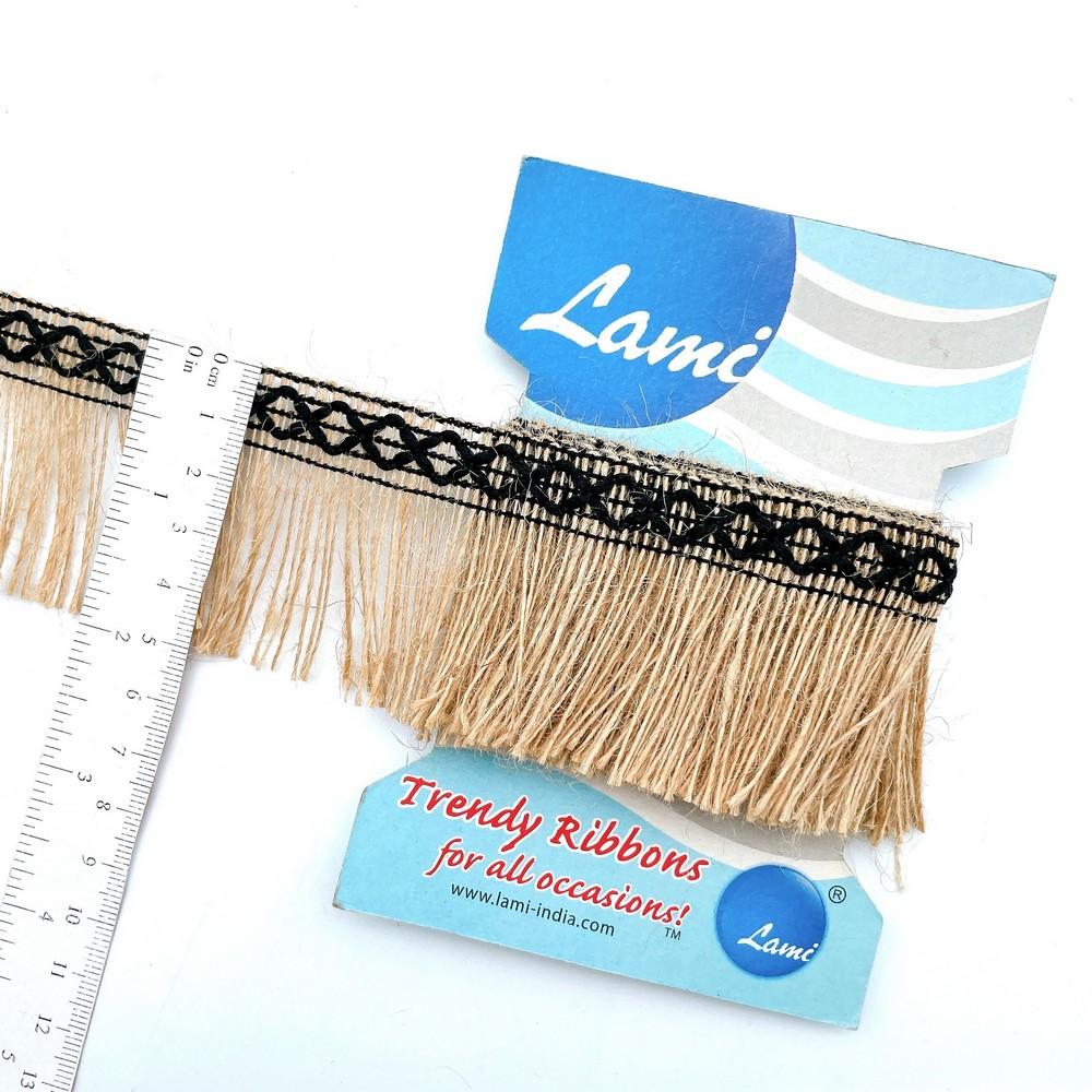 50mm Jute Fringe Lace with White Top Design, view 2