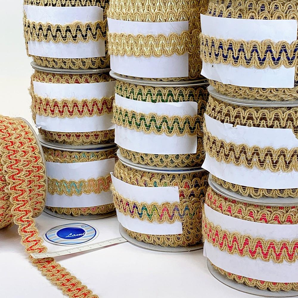Lami 17 mm Designer Colorful Natural Jute Crochet Trims, view 1