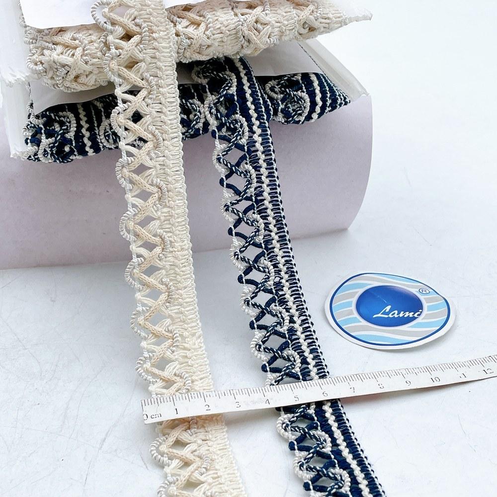 24mm Openwork Zig-Zag Denim Ribbon – Navy Macrame Style Edging for Apparel, view 1