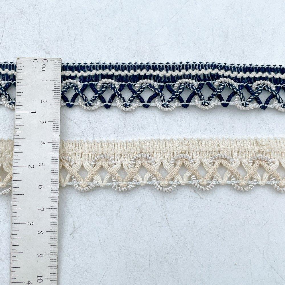 24mm Openwork Zig-Zag Denim Ribbon – Navy Macrame Style Edging for Apparel, view 2