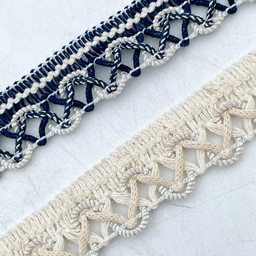 24mm Openwork Zig-Zag Denim Ribbon – Navy Macrame Style Edging for Apparel, view 3