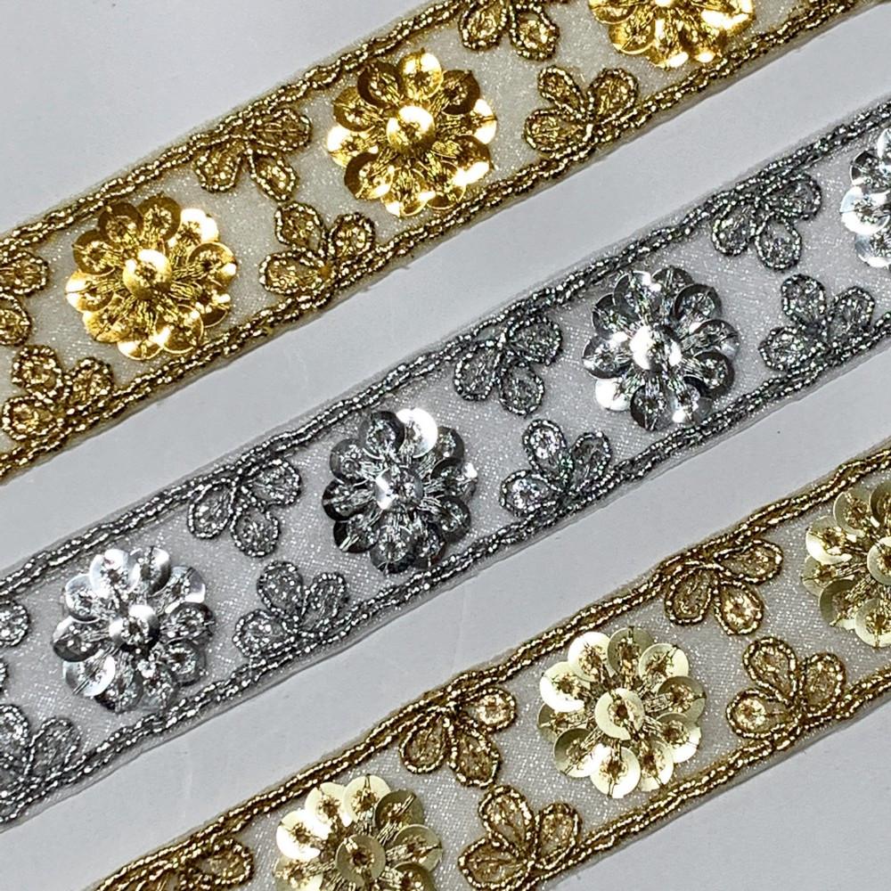21mm Designer Embroidery Lace With Sequins And Dori Work, view 1