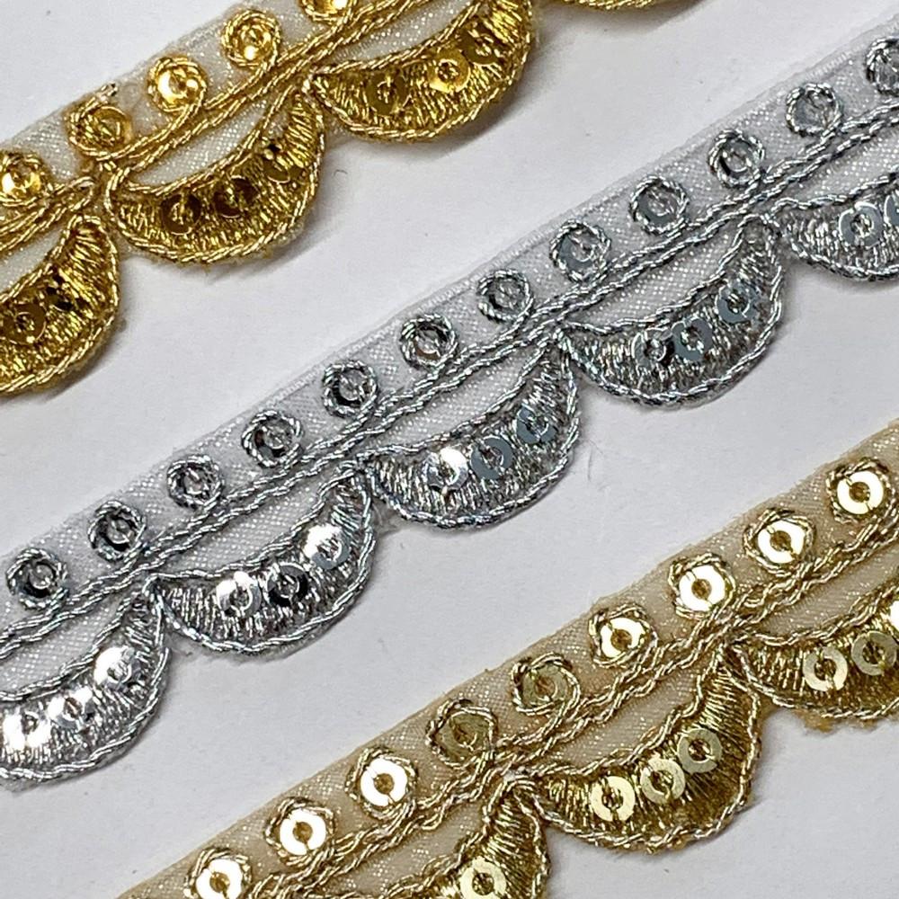 16mm Designer Cutwork Embroidery Lace With Sequins And Dori Work, view 2