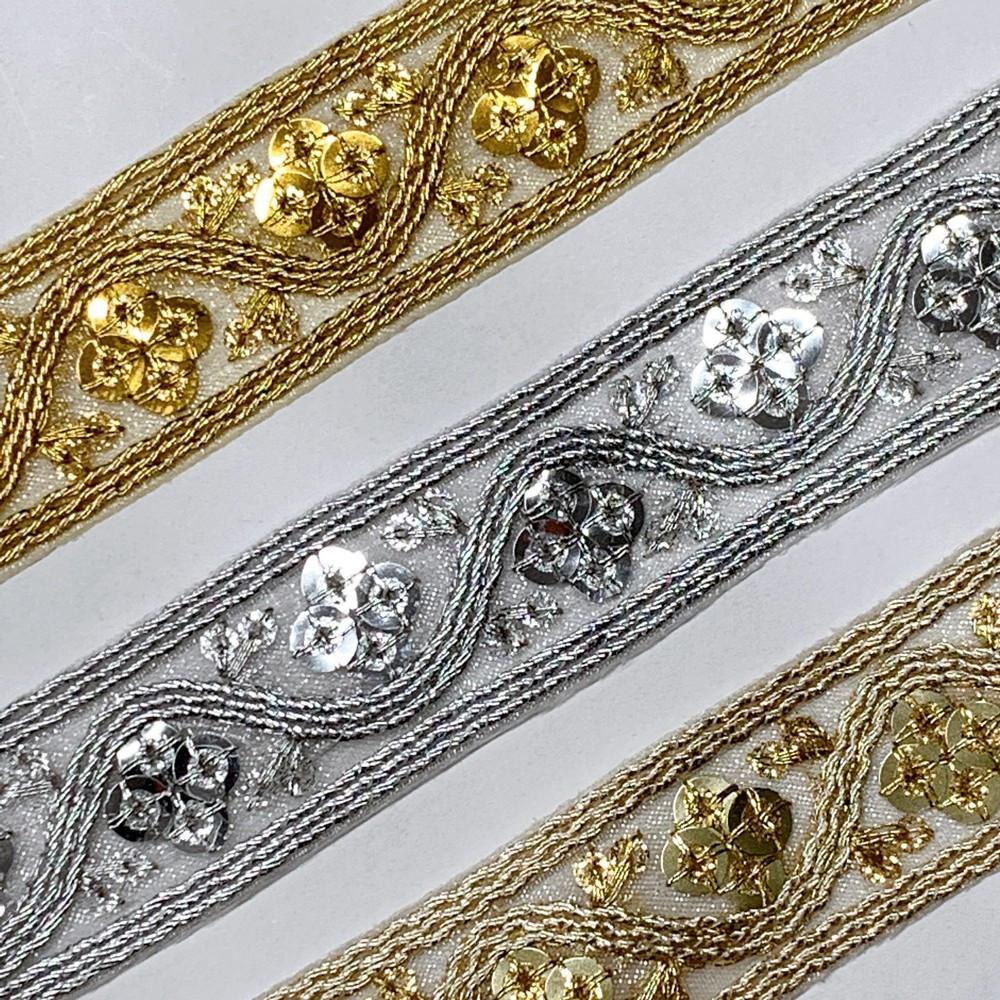 19mm Designer Embroidery Lace With Sequins And Dori Work, view 1