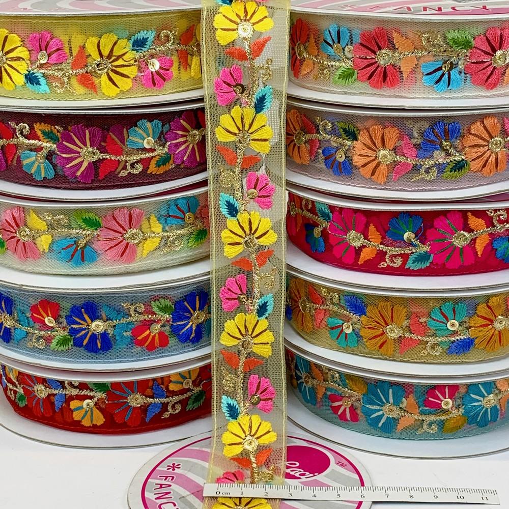 Lami 32 mm Designer Colorful Parsi Embroidery Lace, view 1