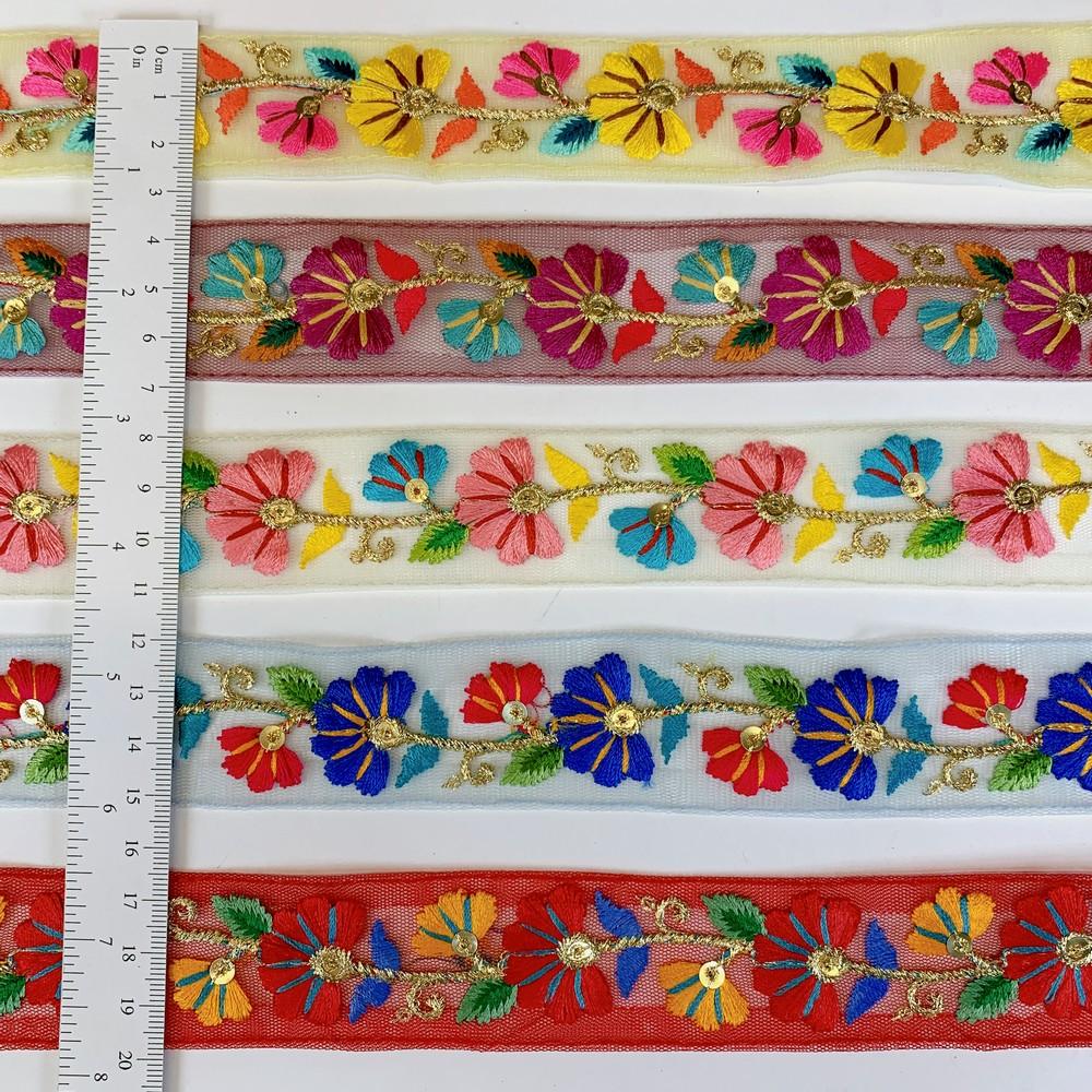 Lami 32 mm Designer Colorful Parsi Embroidery Lace, view 2