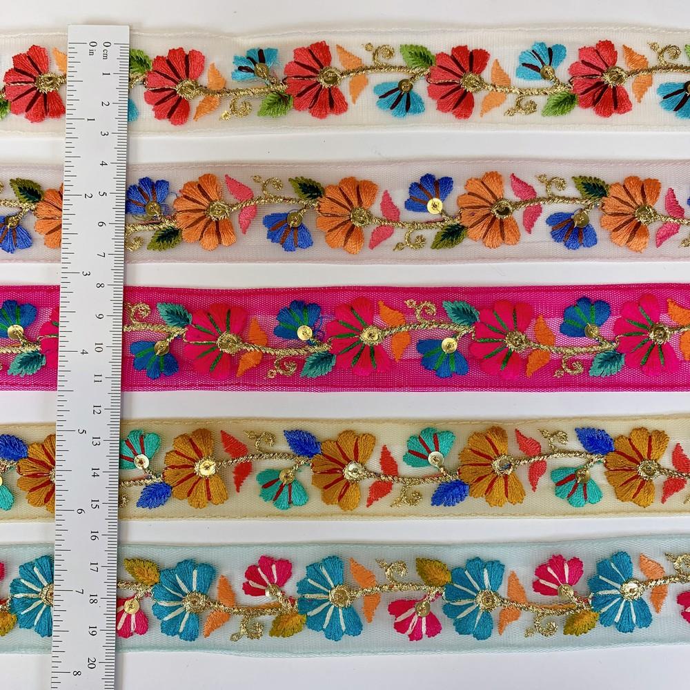 Lami 32 mm Designer Colorful Parsi Embroidery Lace, view 3