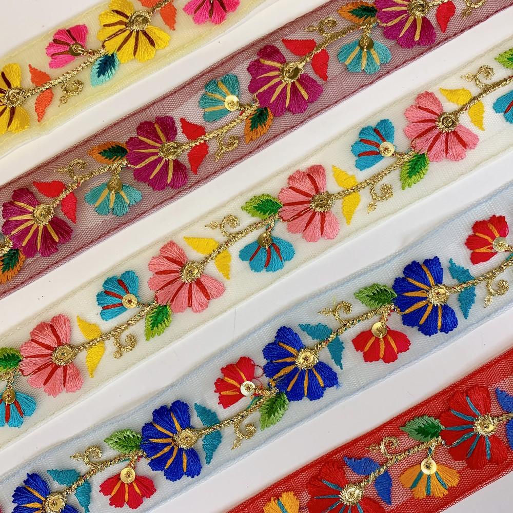 Lami 32 mm Designer Colorful Parsi Embroidery Lace, view 4
