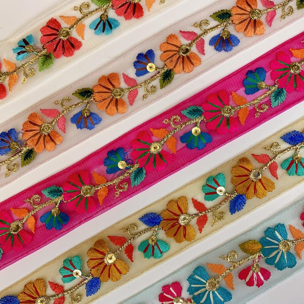 Lami 32 mm Designer Colorful Parsi Embroidery Lace, view 5