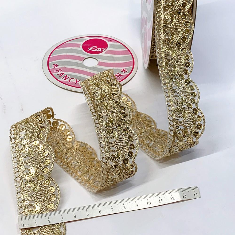 32mm Designer Cutwork Embroidery Lace With Sequins And Dori Work, view 3