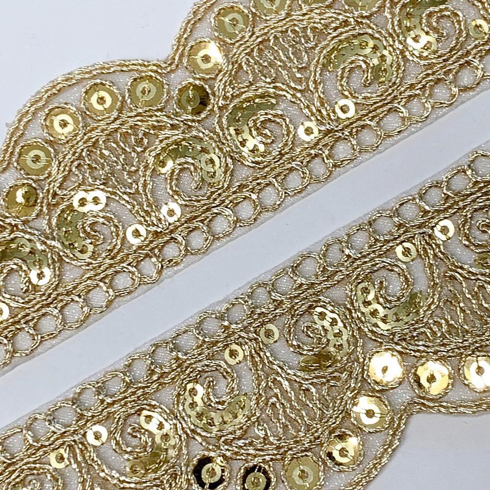 32mm Designer Cutwork Embroidery Lace With Sequins And Dori Work, view 2