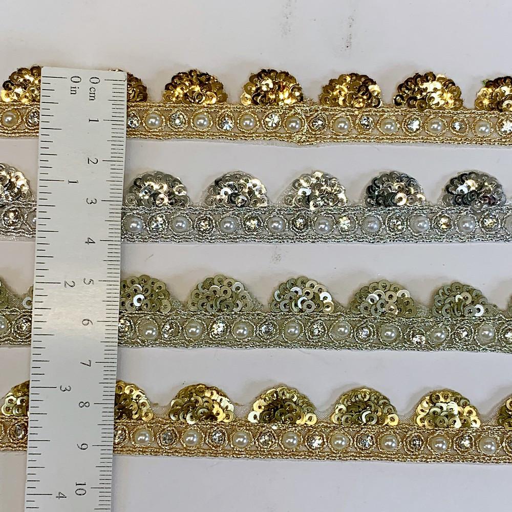 16mm Designer Cutwork Sequins Embroidery Lace With Stones And Dori Work, view 1
