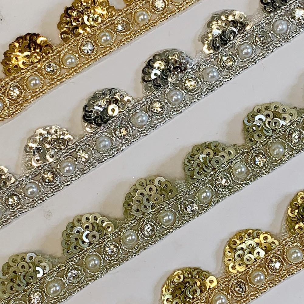 16mm Designer Cutwork Sequins Embroidery Lace With Stones And Dori Work, view 2