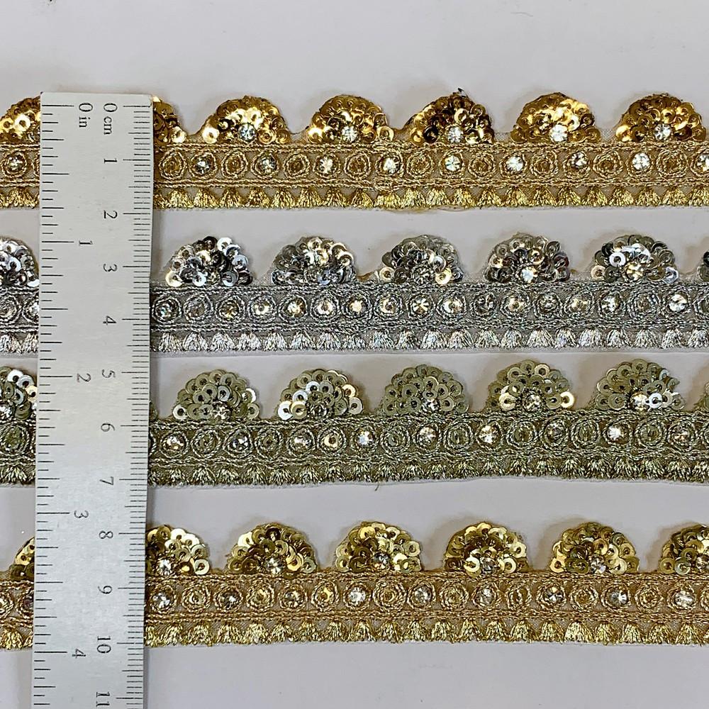 20mm Designer Cutwork Sequins Embroidery Lace With Stones And Dori Work, view 1