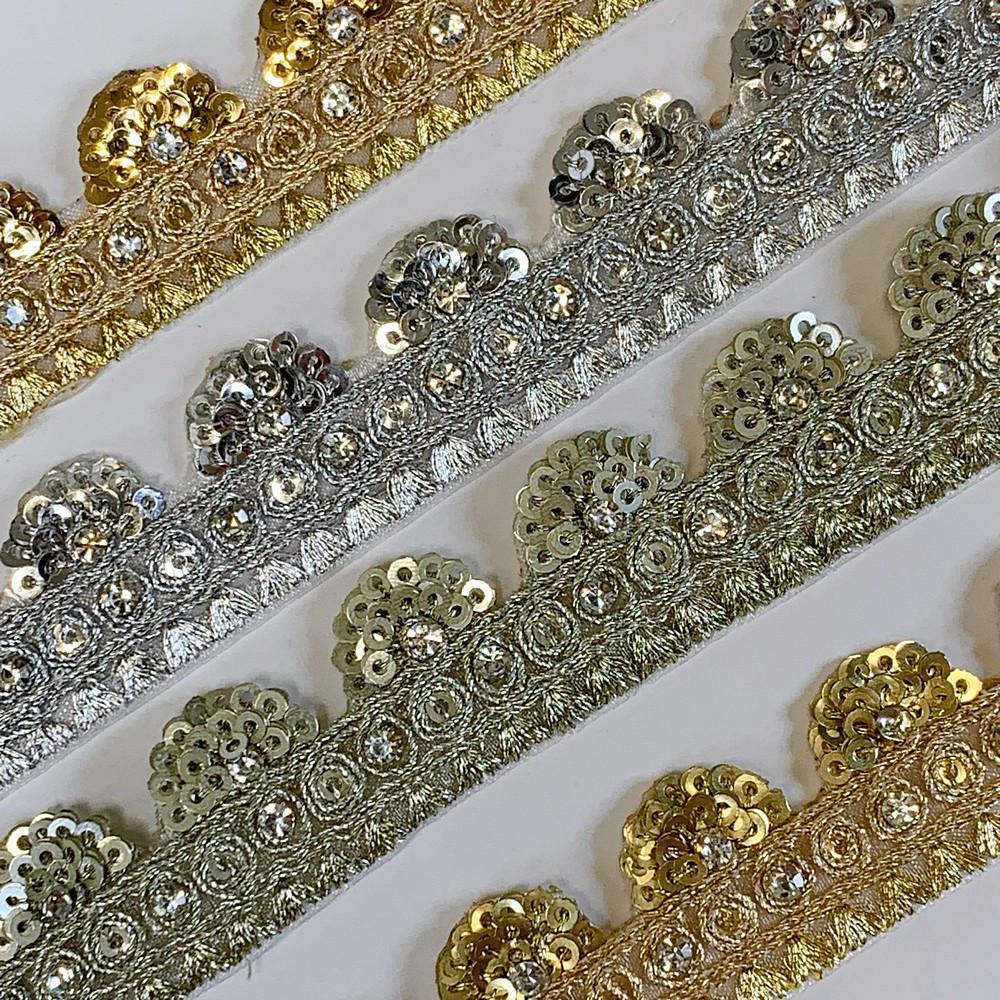 20mm Designer Cutwork Sequins Embroidery Lace With Stones And Dori Work, view 2