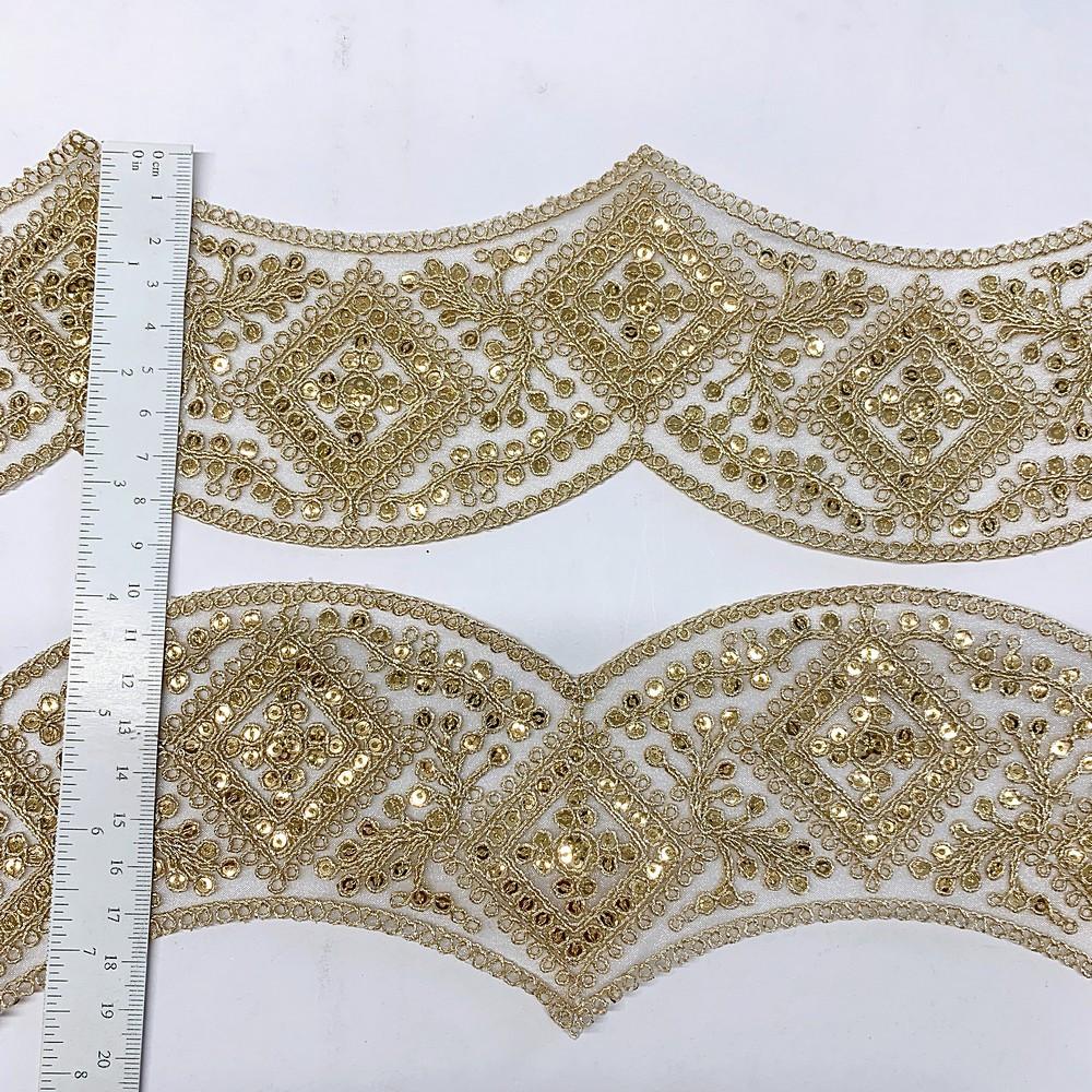 75mm Designer Embroidery Lace With Sequins And Dori Work, view 1