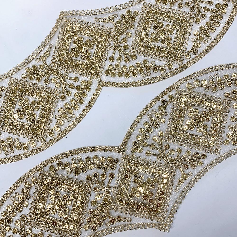 75mm Designer Embroidery Lace With Sequins And Dori Work, view 2