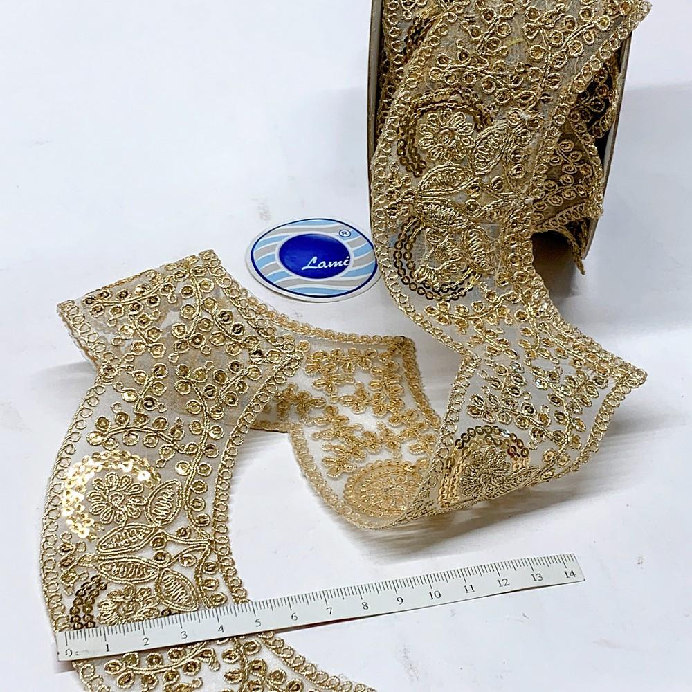 60mm Rose Design cutwork Sequins Embroidery Lace With Dori Work, view 3